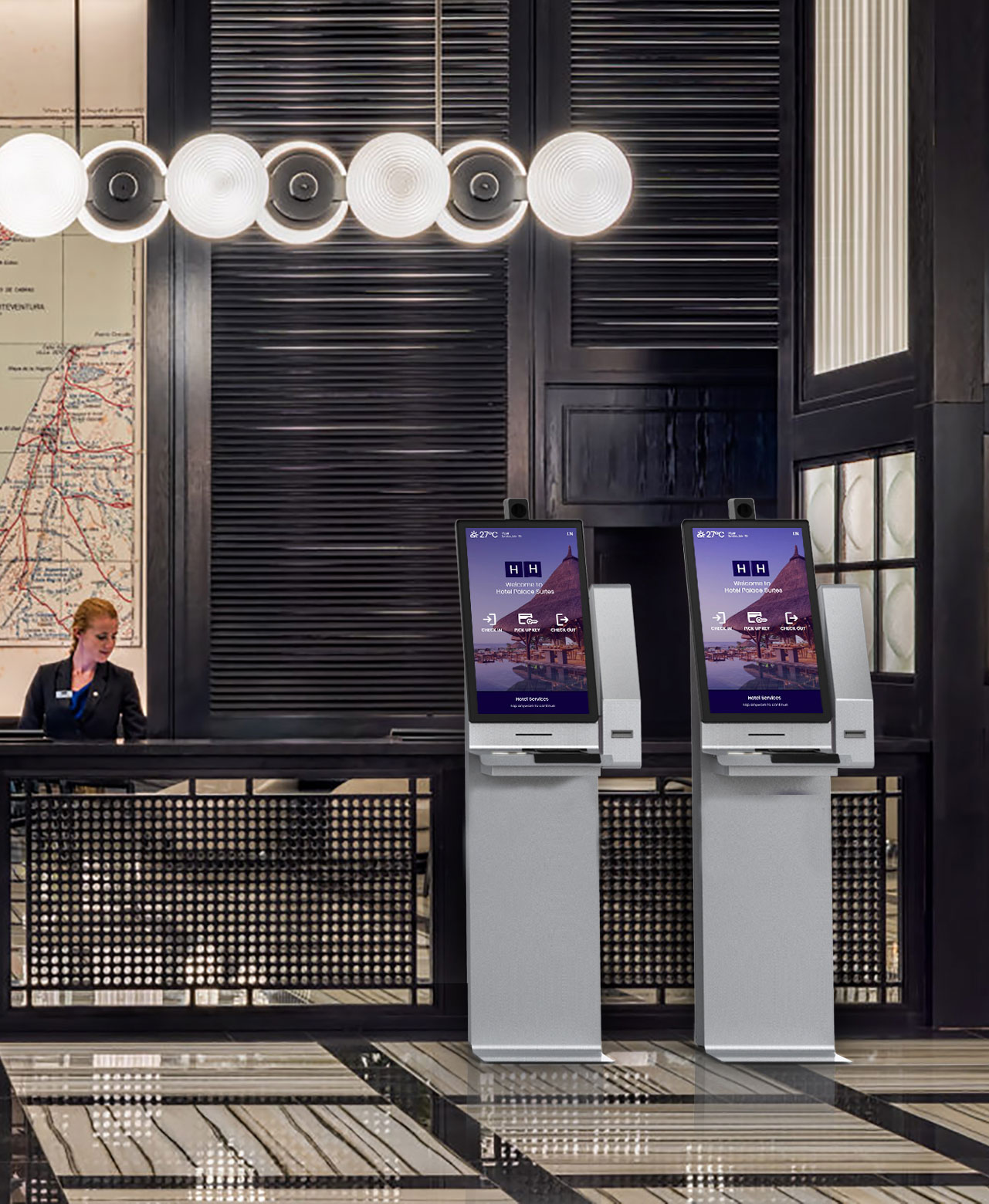 Kiosko para check-in, check-out y recogida de llaves